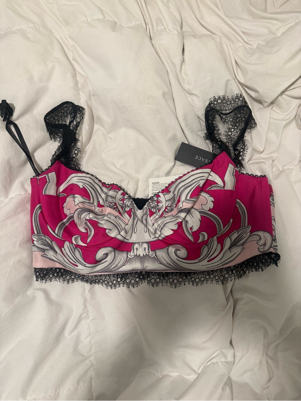 Versace Fuchsia Baroque Lace-Trim Bralette